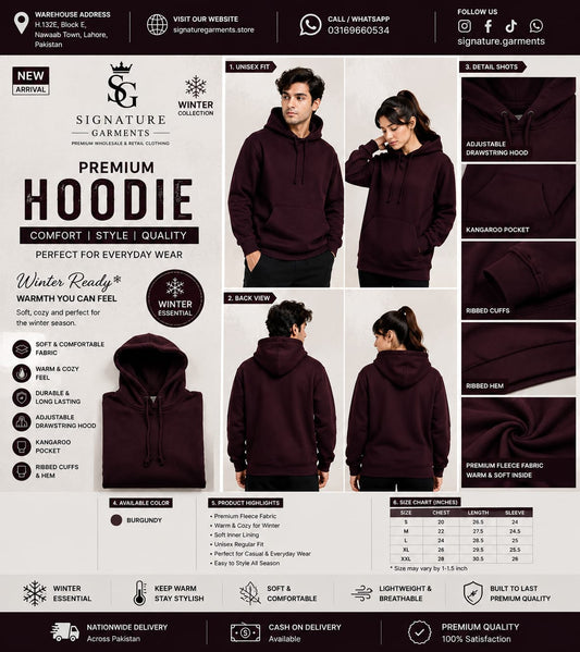 🍷 Premium Unisex Burgundy Hoodie