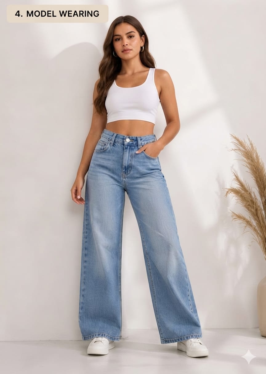 Women's Premium Star Patch Wide Leg Jeans