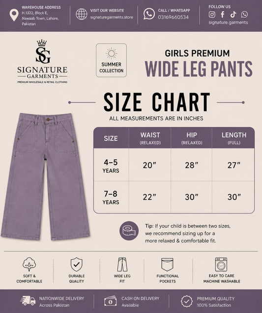Girls Premium Wide Leg Pants Purple💜