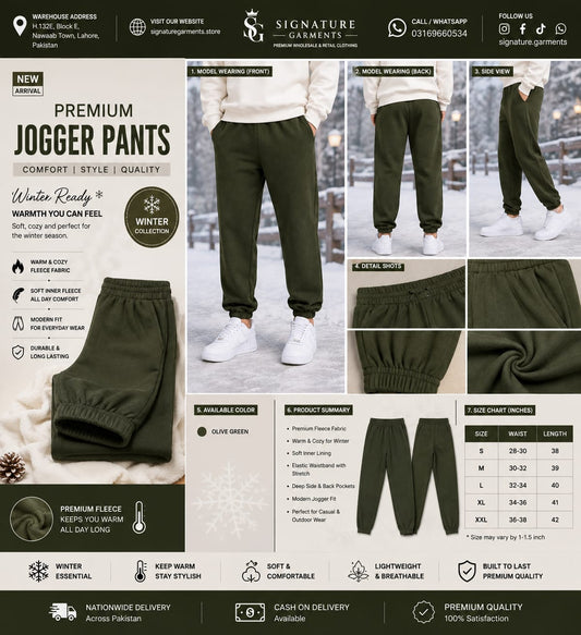 Premium Winter Joggers — Olive Green
