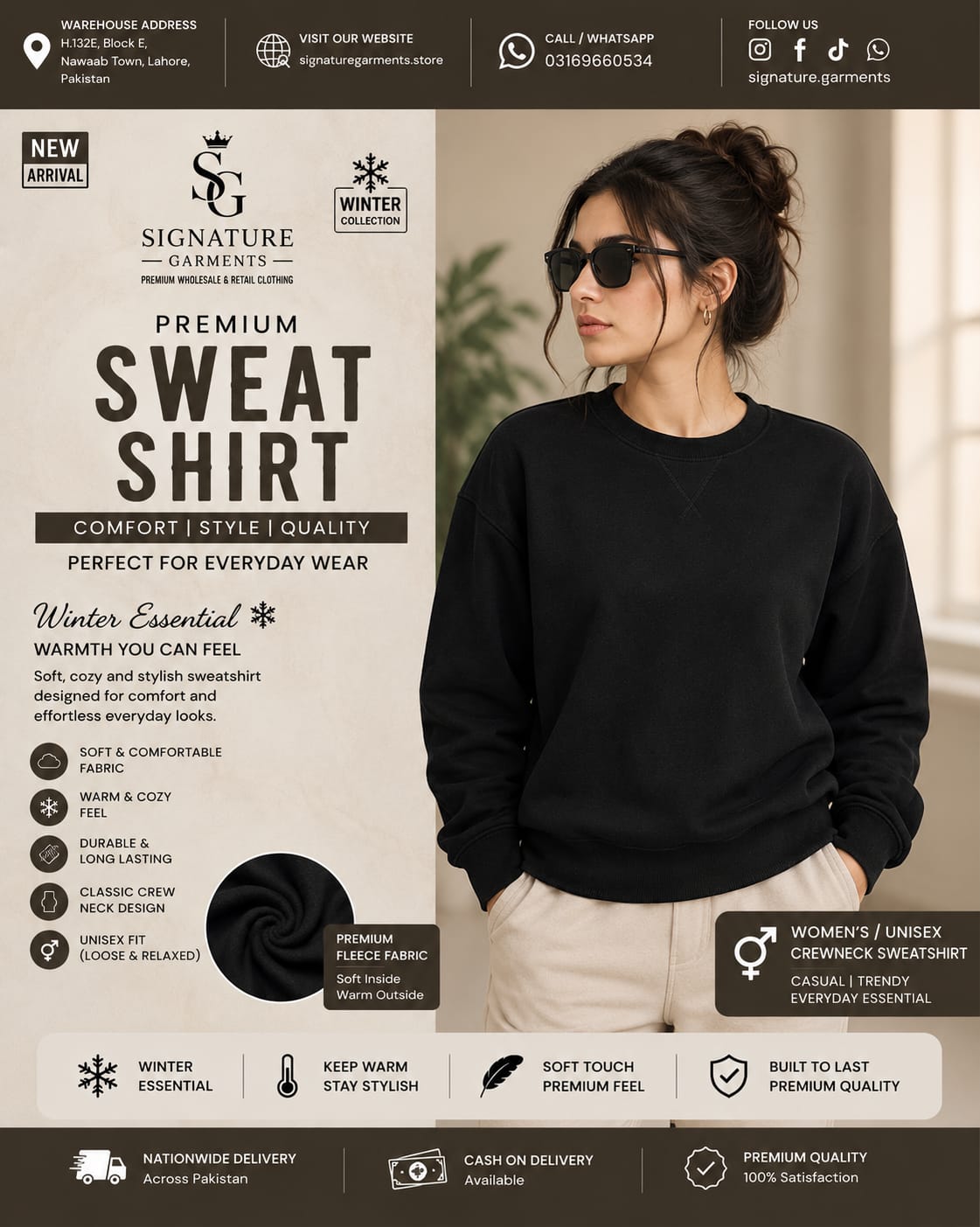 Premium Black Fleece Sweatshirt