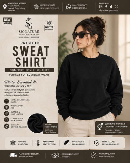 Premium Black Fleece Sweatshirt