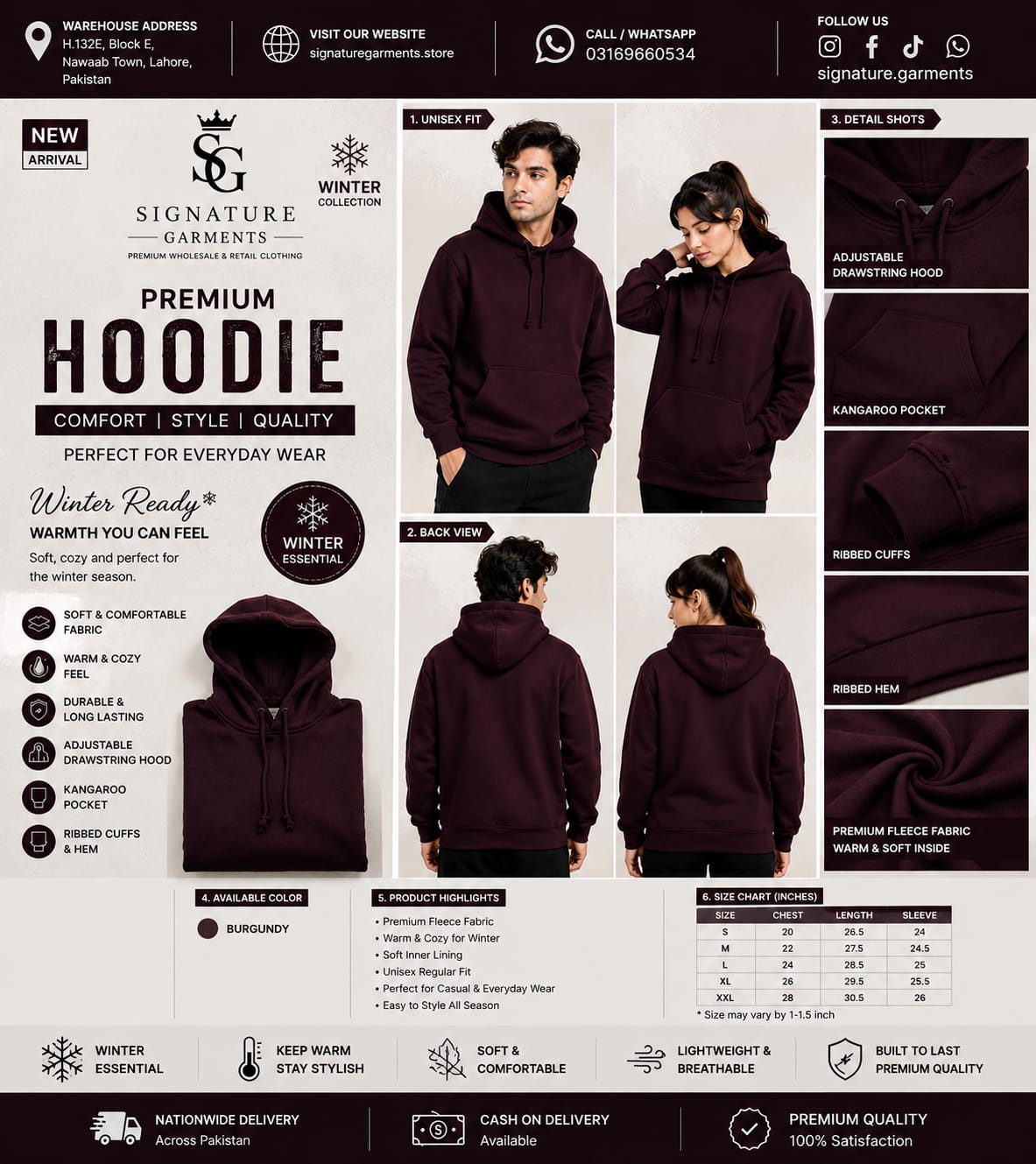 🍷 Premium Unisex Burgundy Hoodie