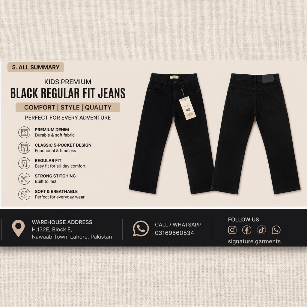 🌟 Kids Premium Black Regular Fit Jeans 🌟