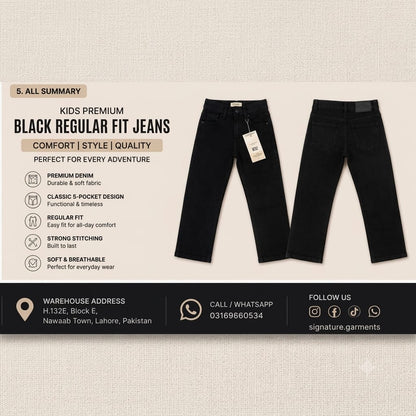 🌟 Kids Premium Black Regular Fit Jeans 🌟