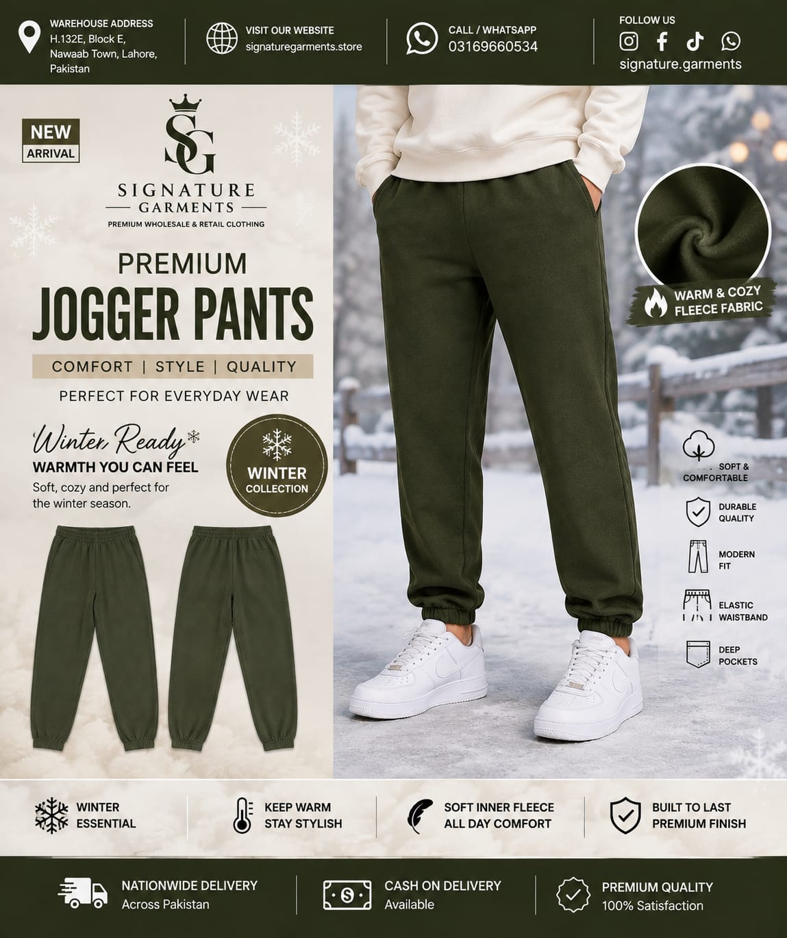Premium Winter Joggers — Olive Green