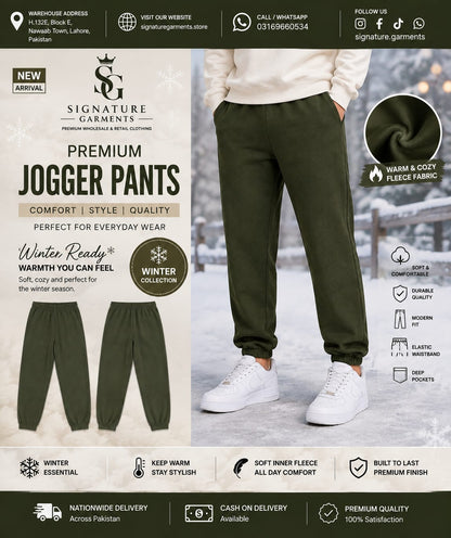 Premium Winter Joggers — Olive Green