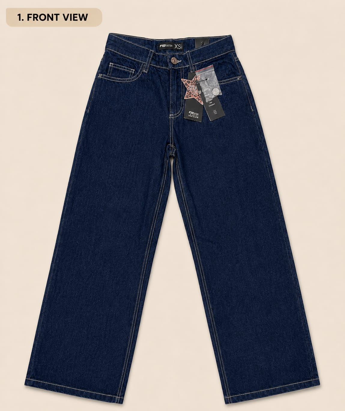 Women's Premium Rhinestone Star Wide Leg Jeans