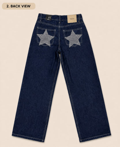 Women's Premium Rhinestone Star Wide Leg Jeans