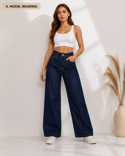 Women's Premium Rhinestone Star Wide Leg Jeans