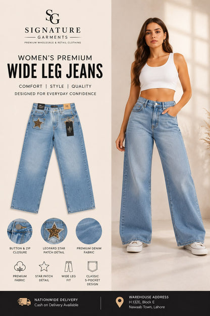 Women's Premium Star Patch Wide Leg Jeans