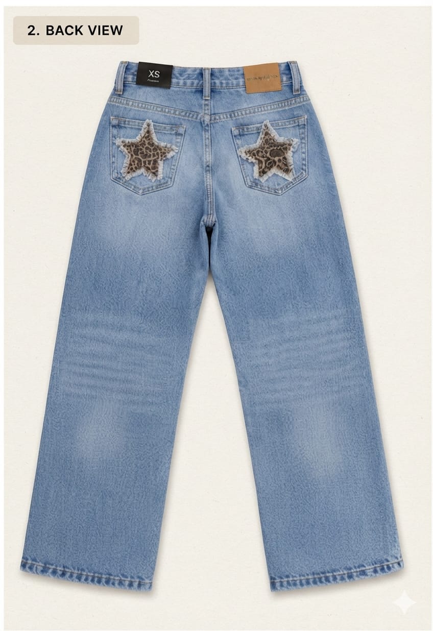 Women's Premium Star Patch Wide Leg Jeans