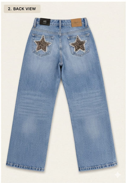 Women's Premium Star Patch Wide Leg Jeans