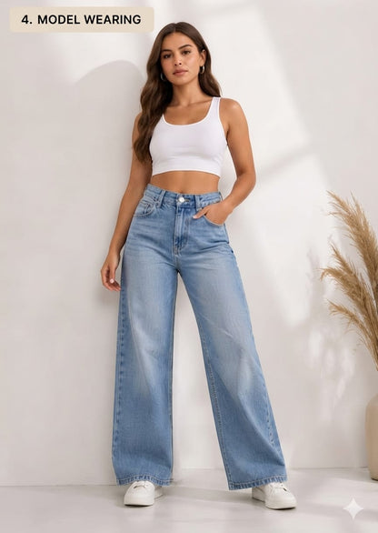 Women's Premium Star Patch Wide Leg Jeans