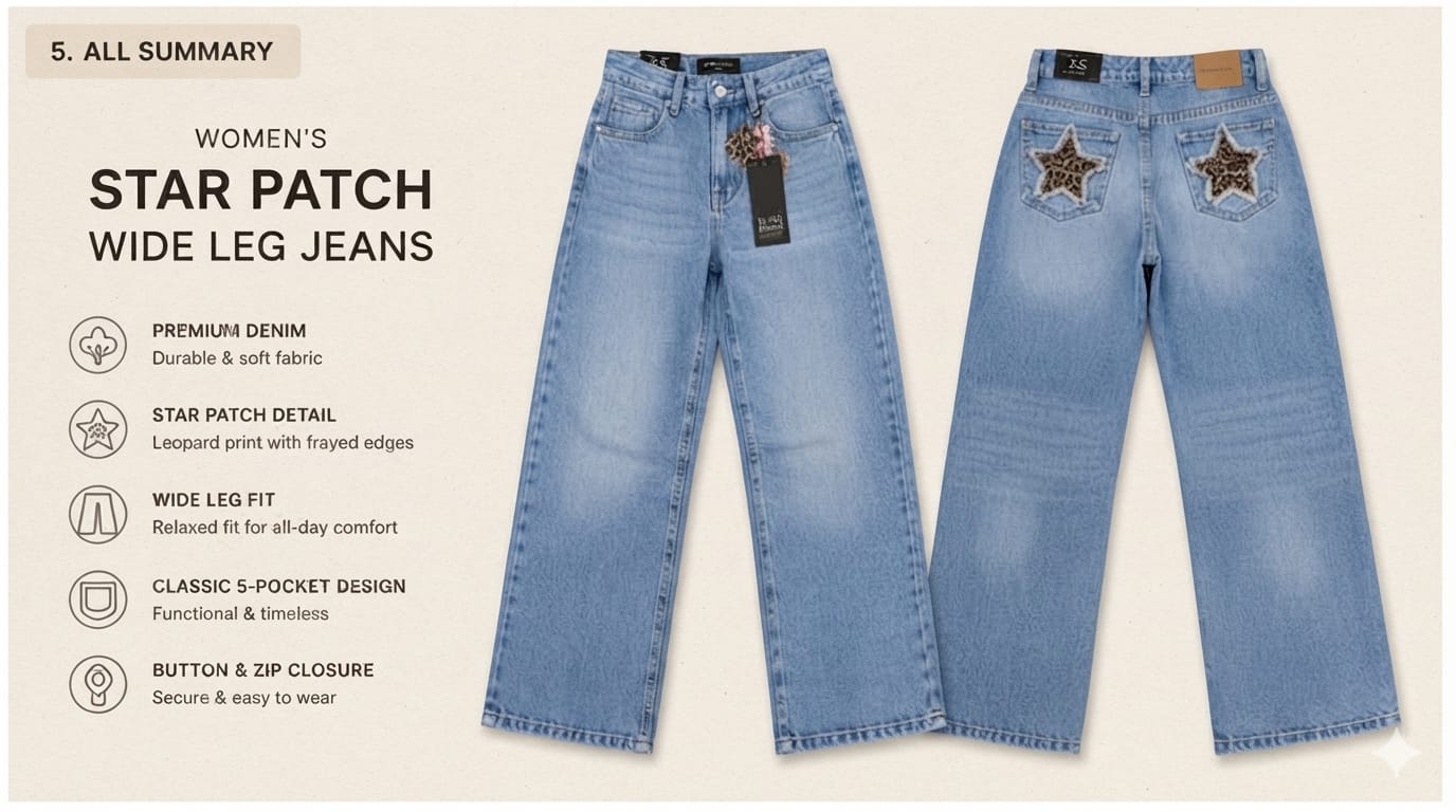 Women's Premium Star Patch Wide Leg Jeans