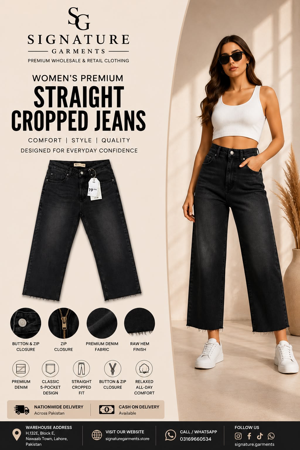 Women's Premium Straight Cropped Jeans