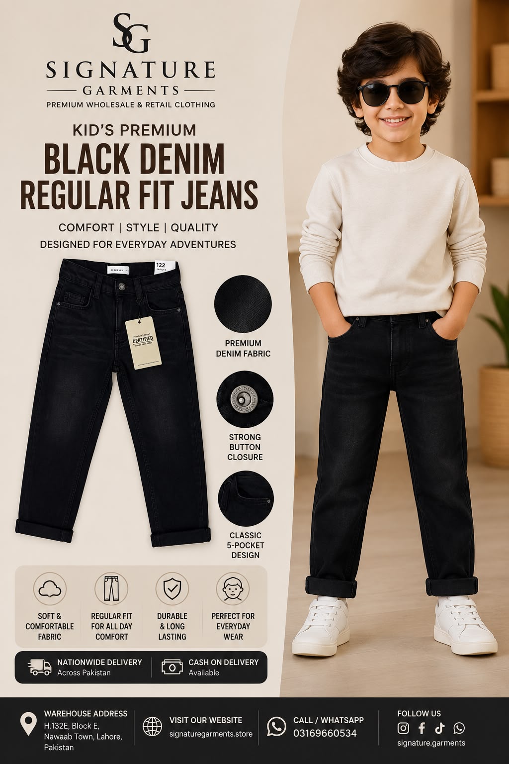Kids Premium Black Regular Fit Jeans