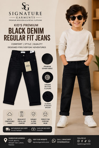 Kids Premium Black Regular Fit Jeans
