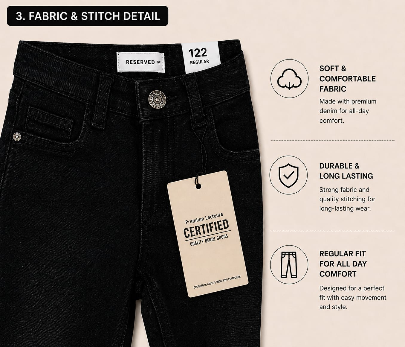Kids Premium Black Regular Fit Jeans