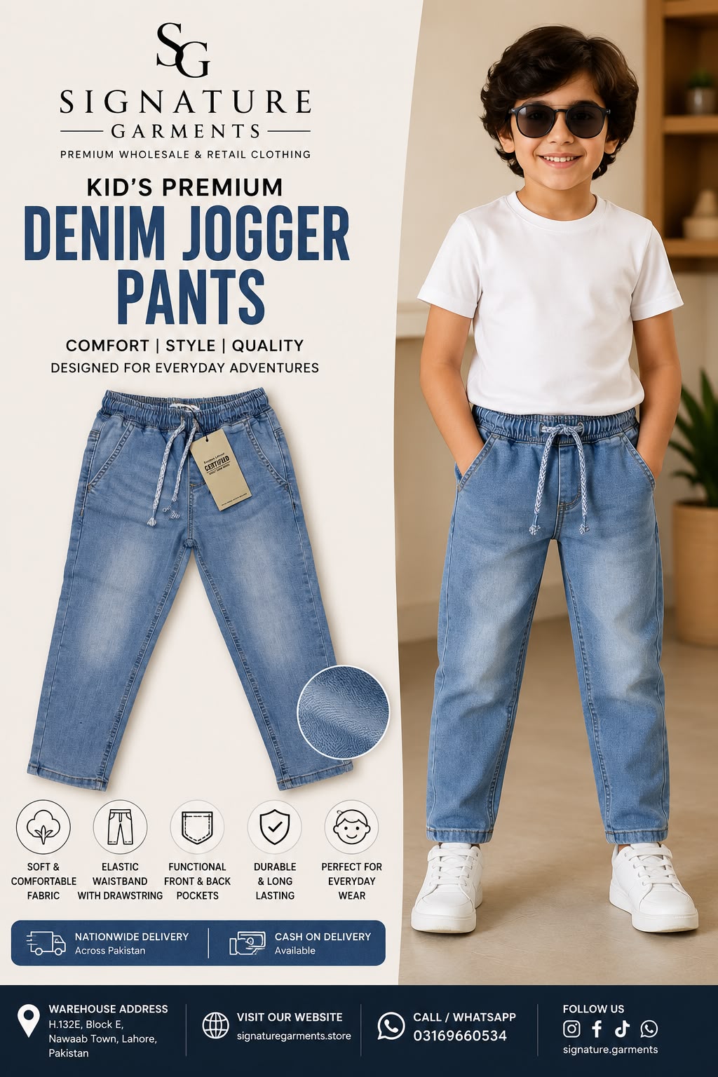 Kids Premium Denim Jogger Pants