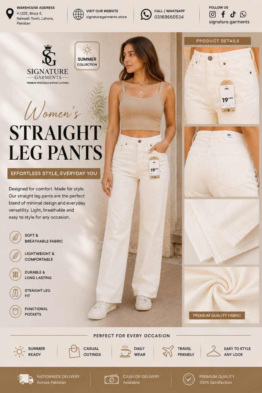 Premium Women’s White Straight Leg Pants