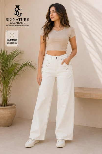Premium Women’s Wide Leg Pants – White