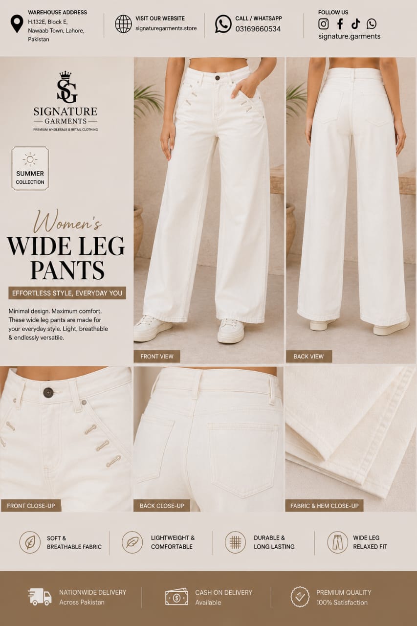 Premium Women’s Wide Leg Pants – White