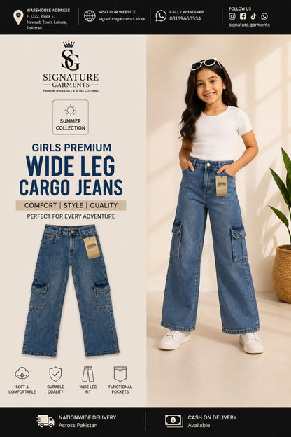Premium Wide Leg Cargo Jeans 💙