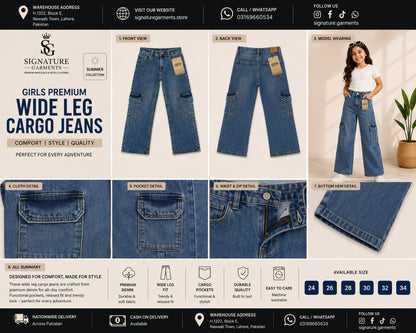Premium Wide Leg Cargo Jeans 💙