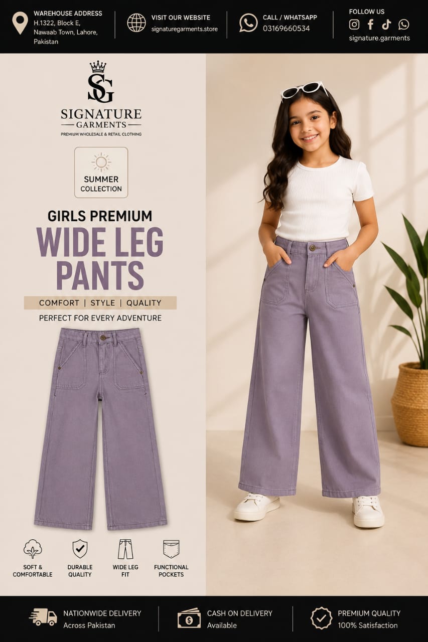 Girls Premium Wide Leg Pants  Purple💜