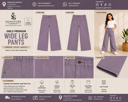 Girls Premium Wide Leg Pants  Purple💜
