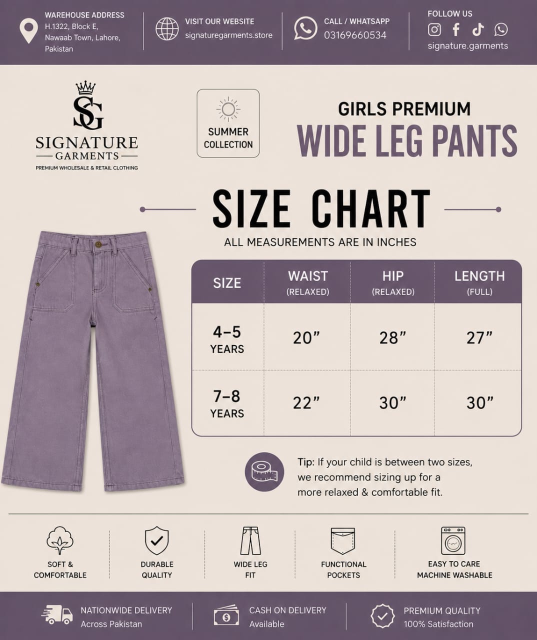 Girls Premium Wide Leg Pants  Purple💜