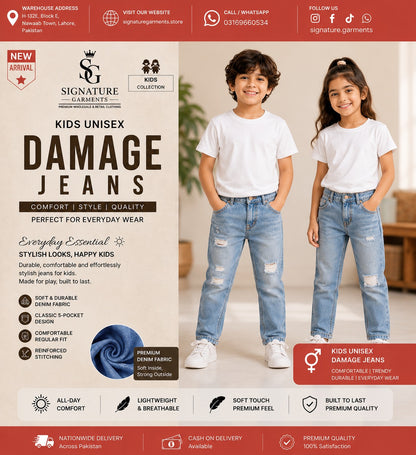 Premium Kids Unisex Damage Jeans 👖