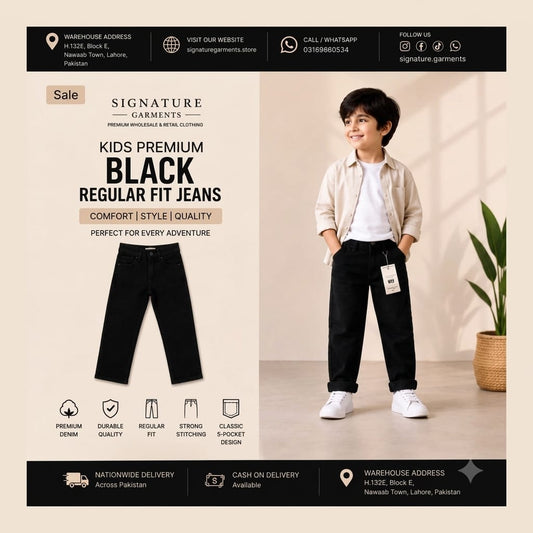 🌟 Kids Premium Black Regular Fit Jeans 🌟