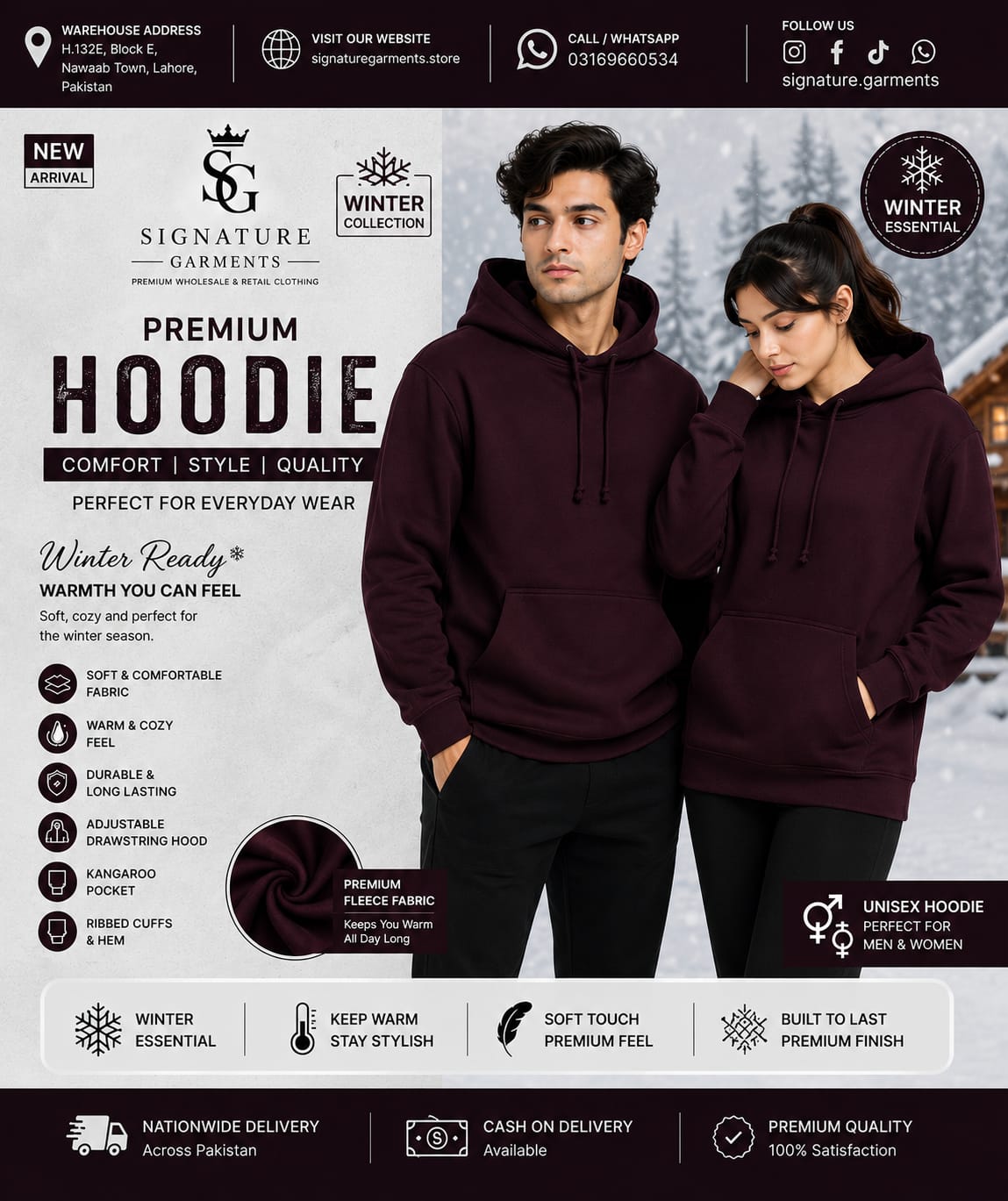 🍷 Premium Unisex Burgundy Hoodie