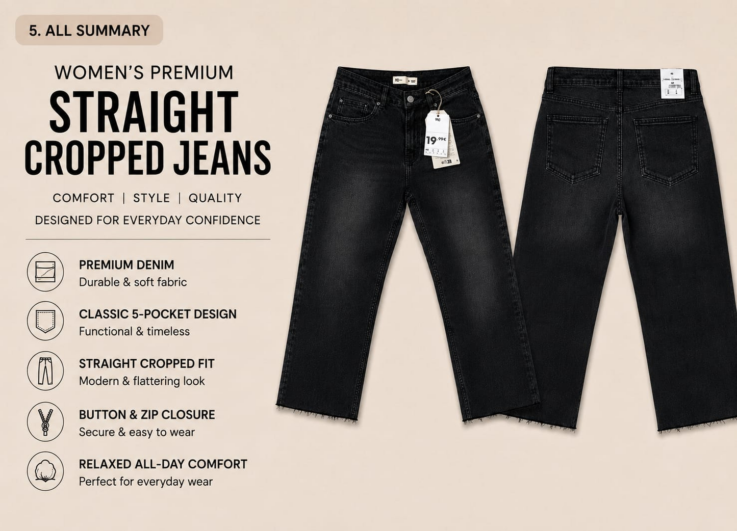 Women's Premium Straight Cropped Jeans